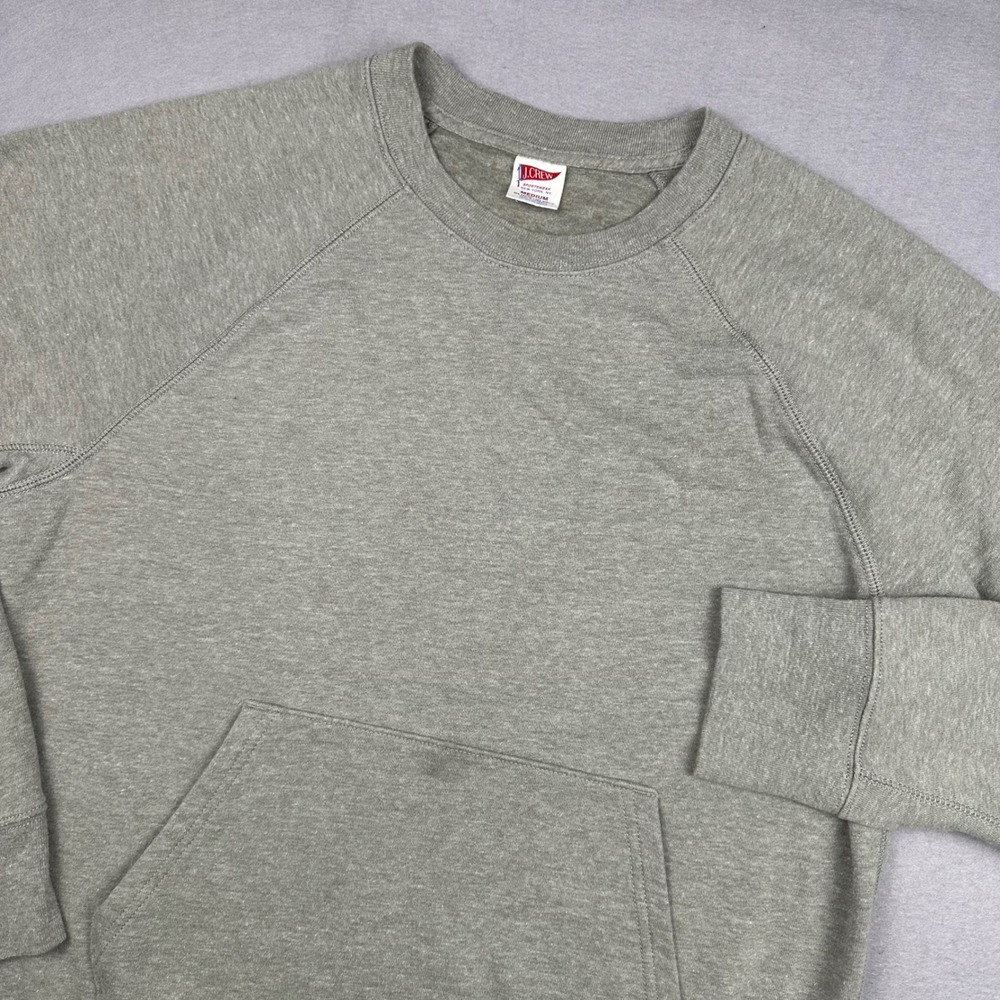 J.Crew Mens Re-Imagined Raglan Sweatshirt Gray Crewneck Pocket BJ211 Size Medium